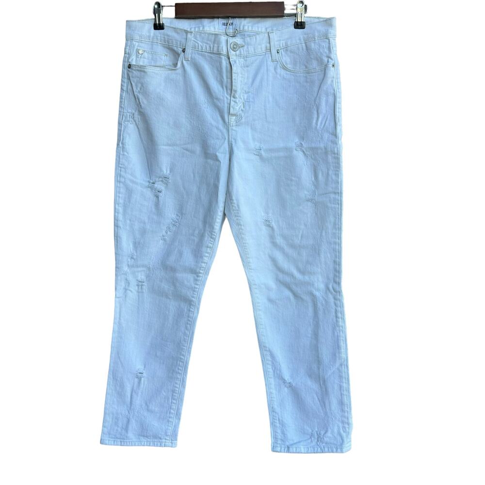 Hudson Zoey Women Off White Distressed Ripped Midrise Straight Leg Crop Jeans 32
